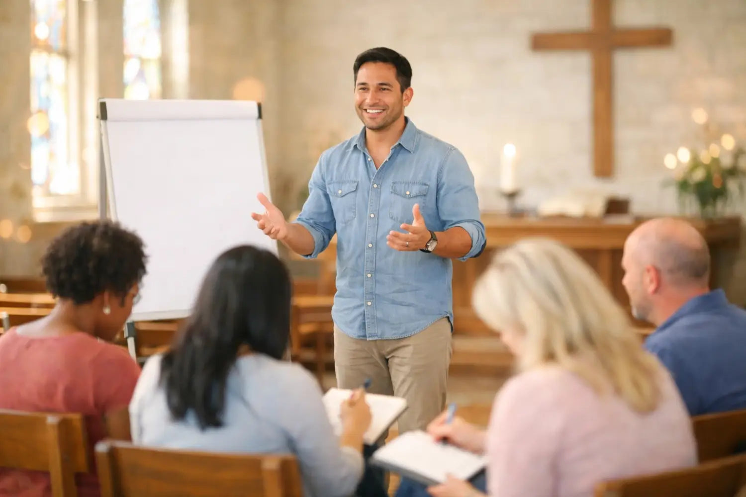 Man leading Christian workshop