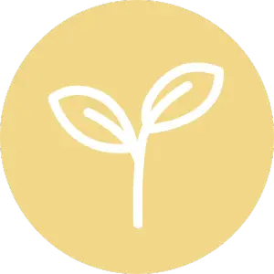 A minimalist white plant icon set against a solid yellow circular background.